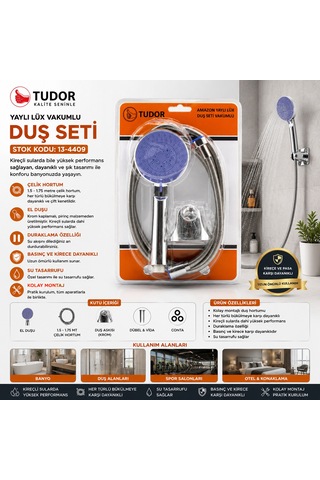 Krom Vakumlu Lüks Duş Seti - 150 Cm Metal Yaylı Hortum Sarı