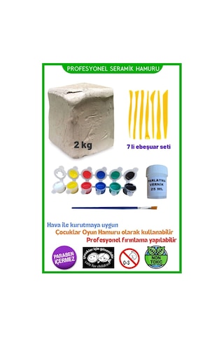 2 Kg Seramik Hamuru Seti, Kil Çamuru Ebeşuar, Oyun Hamuru Seti, Havayla Kuruyan Kil Çamur Seramik
