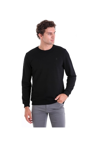 Hatemoğlu Regular Fit Düz Pamuklu Bisiklet Yaka Sweatshirt Siyah
