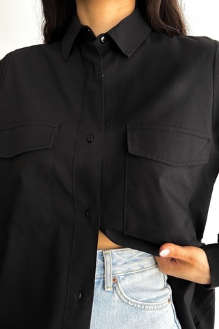 Femelle Kadın Siyah Yeni Sezon Çift Cepli Oversize Gömlek