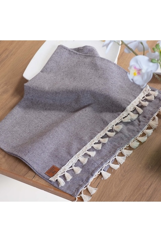 Vivamaison Kahverengi Düz Püsküllü Pamuk Kumaş 45X150 CM Runner