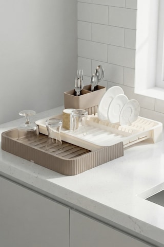 Krem Uzayabilir Sürgülü Bulaşık Sepeti, Lavabo/tezgah Üstü Açılır Kapanır Bulaşıklık Kurutma Sepeti Krem