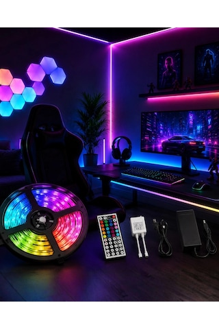 5 Metre Rgb Led Şerit Kumandalı 5050 Renk Değiştiren Led Strip Çok Renkli