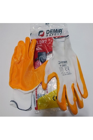 Demir Nitril 007 Iş Eldiveni No:10 XL 12 Adet Sarı Beyaz
