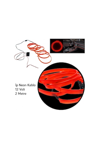 Carub İp Neon Araç İçi Torpido Ledi Esnek 2 Metre 12V Kırmızı BR4327556