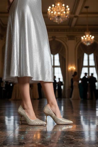 Altın Taş İşlemeli İnce Topuklu Kadın Abiye Ayakkabı Pc-55020 Z Altın