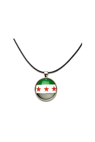 Tamgacrafts Özel Seri Üç Yıldız Temalı Camlı Metal Kolye Yeşil Beyaz Siyah Gümüş Renk Çok Renkli