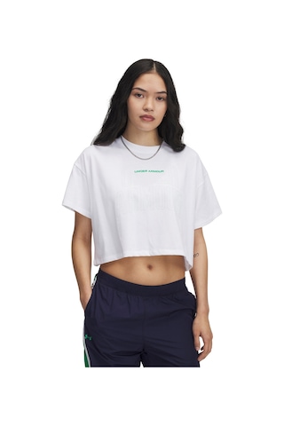 Under Armour Varsity Mix Heavyweight Crop Kadın Beyaz Yuvarlak Yaka Tişört Beyaz