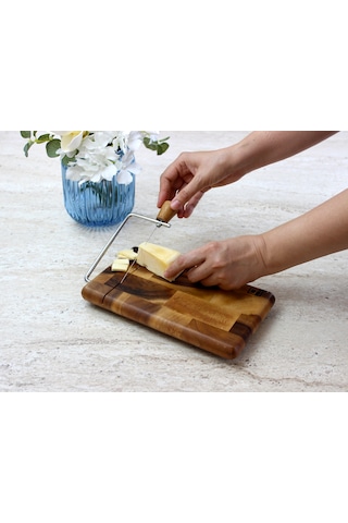 Doğal Akasya Ağacı Telli Peynir Kesme Tahtası Ve Sunum Tabağı 24x15 Cm Doğal Ahşap Rengi
