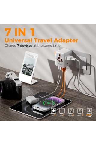 Lexroo Evrensel Seyahat Adaptörü, 5 Usb Portlu Uluslararası Fiş Adaptörü, Abd'den Avrupa Birliği