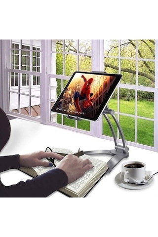 9051796498909 - Buffer 360 Derece Dönebilen Mutfak Masaüstü Telefon Tablet Tutucu Ayarlanabilir Esnek Ayaklı Metal