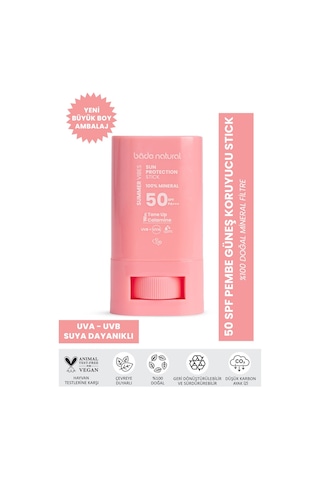Bade Natural Ton Eşitleyici ve Yüksek Koruyucu Pembe Stick Güneş Kremi SPF50 16 G