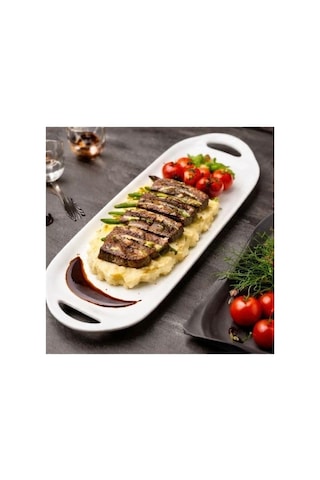 Beyaz Seramik Sunum Tabağı Seti 6&apos Lı, Dikdörtgen Ve Oval Tasarım, Restoran Ve Ev Kullanımı İçin, 6 Parça Açık Gri