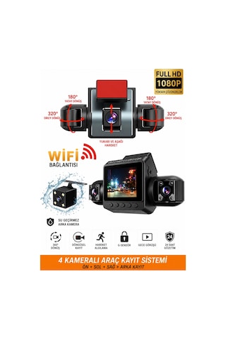 Sy 9720 4 Kameralı Full Hd 1080p Wifi Araç İçi Kamera Seti