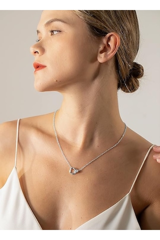 5a Zirkonya Çift Daire Kolye Zincirli Gümüş Kadın Kolye Gümüş Kadın Altın Kaplama Kız Kardeş Dostluk Anne Kız Kolye Doğum Günü Anneler Günü Sevgililer Günü Hediyeleri Diğer