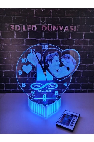 3D 3 Boyut Rgb Led Masa Ütsü Gece Lamba Kişiye Özel Sevgili Saat
