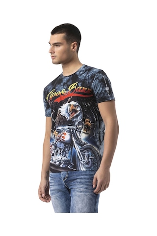 Cipo & Baxx Erkek Grafik Baskılı Tişört Vintage Motosiklet Temalı Bisiklet Yaka Casual Pamuklu Erkek Tişört Ct821 Mavi