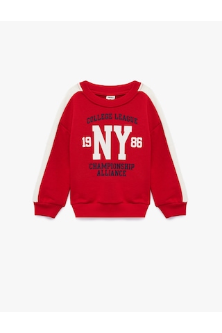 Koton Pamuklu Uzun Kollu Bisiklet Yaka Baskılı Sweatshirt Kırmızı 7wmb10054tk