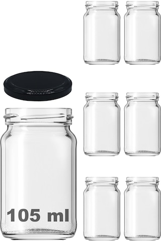 105 Ml Metal Siyah Kapaklı 105 Cc Cam Konserve Kavanoz 6 Adet