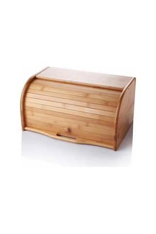 Qerhome Bambu Açılır Kapanır Kapaklı Ekmek Kutusu 38x19cm Kahve