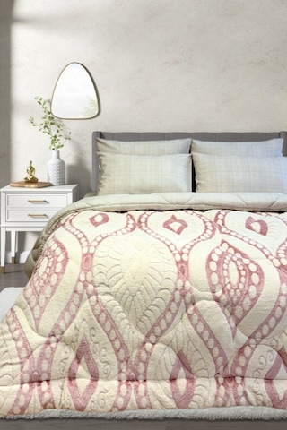 Alla Turca Desenli Jakarlı Wellsoft Uyku Seti-özel Çanta Hediyeli-düz Çarşaflı 2 Yastık Kılıflı, Pembe/krem Krem - Pembe