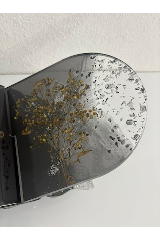 Siyah Renk Çiçekli Ve Yazı Motifli Epoksi Reçine Rahle Özel Tasarım - Tek Üretim - 37x19 Cm