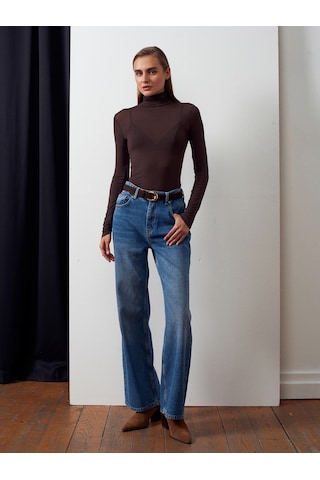 Dilvin 32277 Balıkçı Yaka Kaşmir Bluz-kahve Kahve