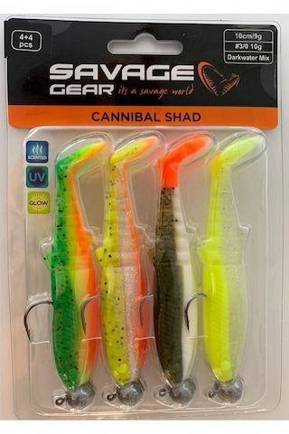 Savage Gear Cannibal Shad 10 CM 9 Gr+10 Gr 3/0 Dark Water 4+4 Adet Silikon Seti