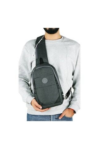 Strong Kulaklık Çıkışlı Tek Kol Göğüs Ve Sırt Çantası ,çapraz Çanta Body Bag Tk02 Füme