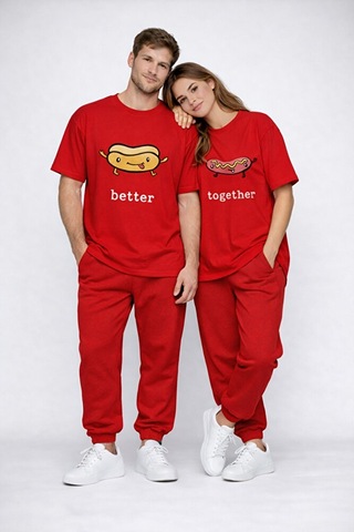 Better Together Baskılı Sevgili Kombini Çift Tişört Oversize Unisex Çift Kombin Kırmızı