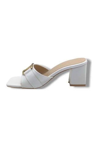 Ceylan Shoes 225-26 Cilt V Tokalı Kalın Topuk Kadın Terlik Beyaz