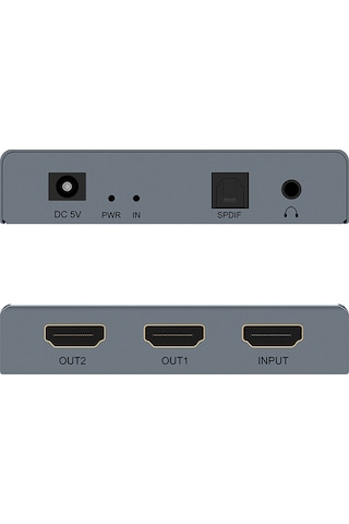 Geeksen E12 4k 60hz Hd Video Dağıtıcı Ve Ses Ayırıcı 2'li 1 - 3.5mm Aux Ve Spdıf Çıkışı, Plug & Play Gri
