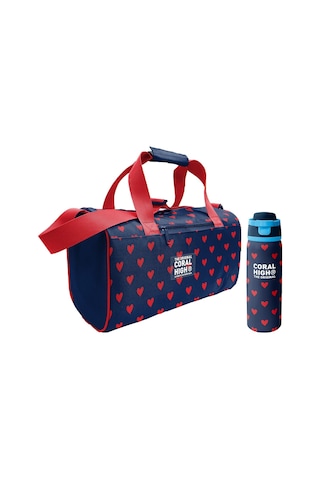 Coral High Lacivert Kırmızı Kalp Desenli Kız Çocuk Spor Çantası Ve 800 Ml Çelik Matara Seti 27547 Lacivert - Kırmızı