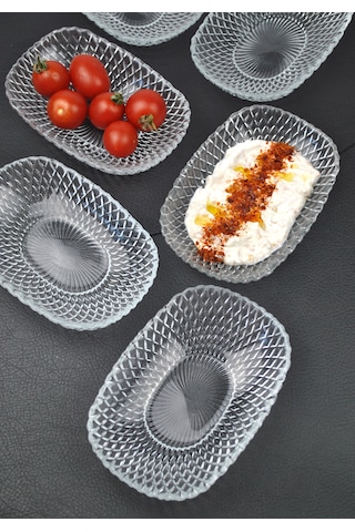 6'lı Cam Kase Sunum Kayık Tabak Meze Tabağı Çerezlik 15cm-vera