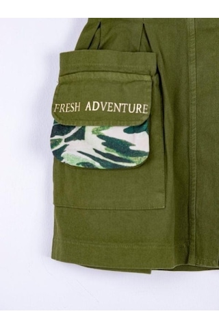 Kız Çocuk Cepli Tasarım Cep Detaylı Camping Etek-13361-yeşil Yeşil