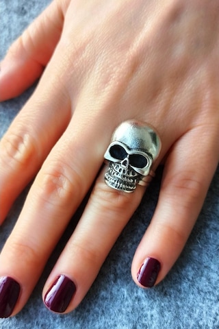 Antik Gümüş Kaplama Kurukafa Şekilli El Yapımı Ayarlanabilir Yüzü - 534814526 Çok Renkli