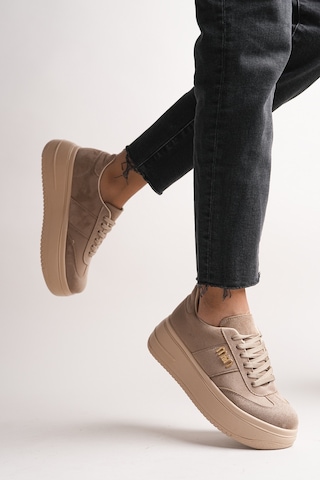 Bahrina Kadın Kalın Taban Tokalı Sneaker Vizon