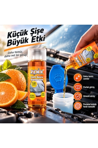 Zolx Portakal Kokulu Konsantre Oto Cam Suyu Şampuanı 50 Ml 10 Adet 1:60 Yoğun Formül