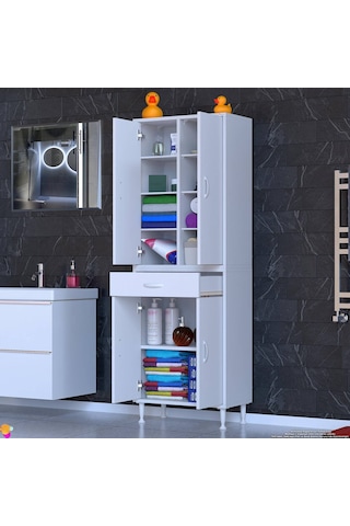 Eliusta Nexa Modüler Dolap 65 Cm Banyo/mutfak Dolabı Extra Kullanım Alanlı 65x173x32,5 Cm Beyaz Dolap Beyaz