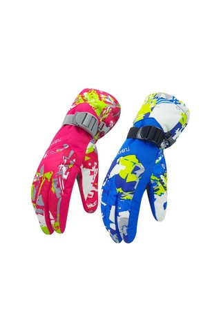 Geeroyoo Kışın Sıcak Tutan %100 Su Geçirmez Kayak Eldiveni - Mavi Desen, L Beden, Herkes İçin Uygun Mavi