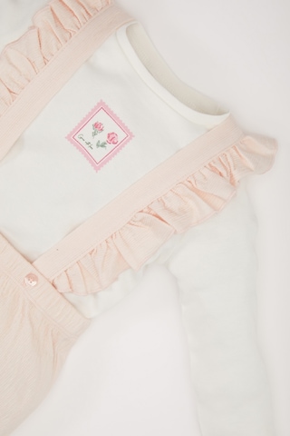 DeFacto Kız Bebek 2'li Takım Çiçekli Uzun Kollu Krinkıl Kumaş Tişört Salopet Tulum D9094A525SPPN262 Pembe