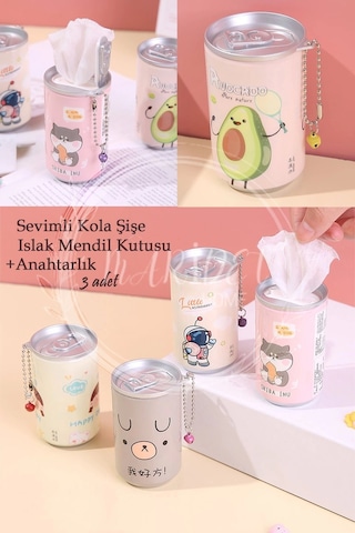 Maridet Sevimli Kutu Kola Görünümlü Islak Mendil Anahtarlık