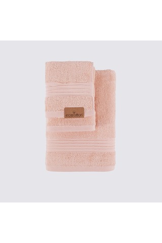Ecocotton Venüs Pudra Çizgi Bordürlü %100 Organik Pamuk 3 Parça Havlu Seti Pudra