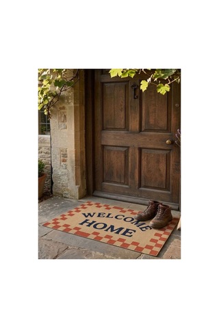 Welcome Home Ekoseli Retro Tasarım Dekoratif Kapı Önü Paspası 40x60 Cm Çok Renkli