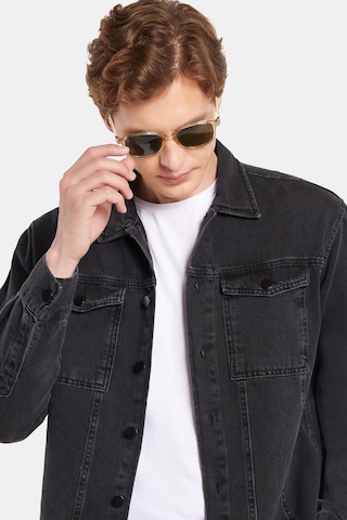 Tudors Erkek Relax Fit Rahat Kesim Denim Çıtçıtlı Uzun Kol Kot Ceket Siyah Gömlek-34847 Siyah