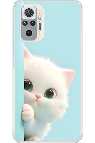 Xiaomi Redmi Note 10 Pro Uyumlu Şeffaf Kılıf 2 Peluş Kedi Tasarımlı
