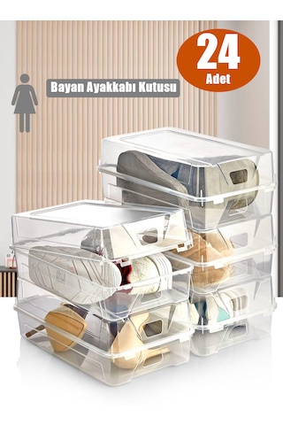24'lü Şeffaf Ayakkabı Saklama Kutusu Kadın