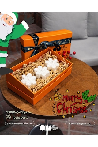 Yeni Yıl Hediyesi 3'lü Kar Tanesi Mum %100 Soya Wax Beyaz