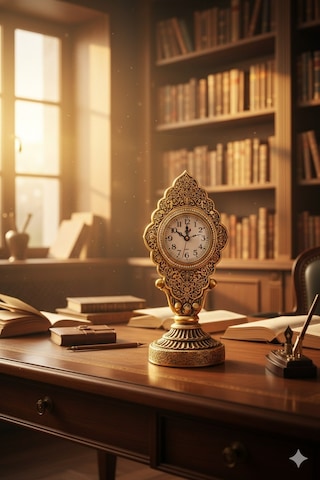 Nostaljik Vintage Taş İşlemeli Kabartmalı Lüks Altın Renk Dekoratif Salon Ve Ofis Masa Saati 29 Cm Gold