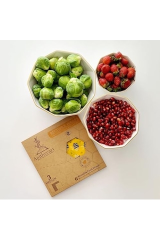 Gıda Sargısı - Arı Desenli - Balmumlu Büyük Orta Küçük Boy 3'lü Set Çok Amaçlı Gıda Saklama Bezi S-m-l
